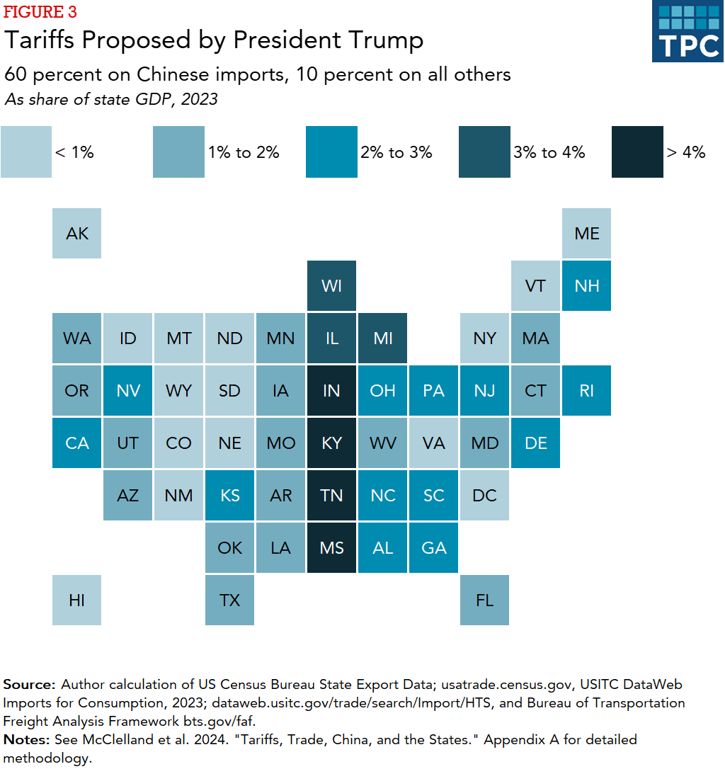 Figure 3: Tariffs Proposed by President Trump as share of state GDP, 2023