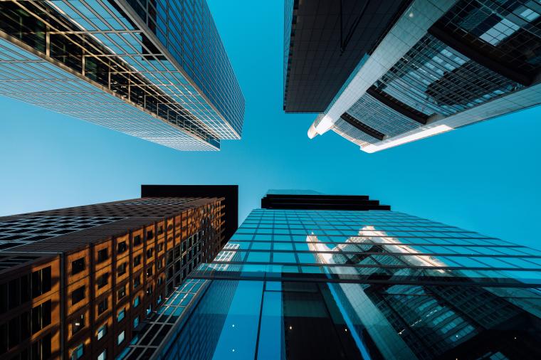 low angle view of corporate buildings