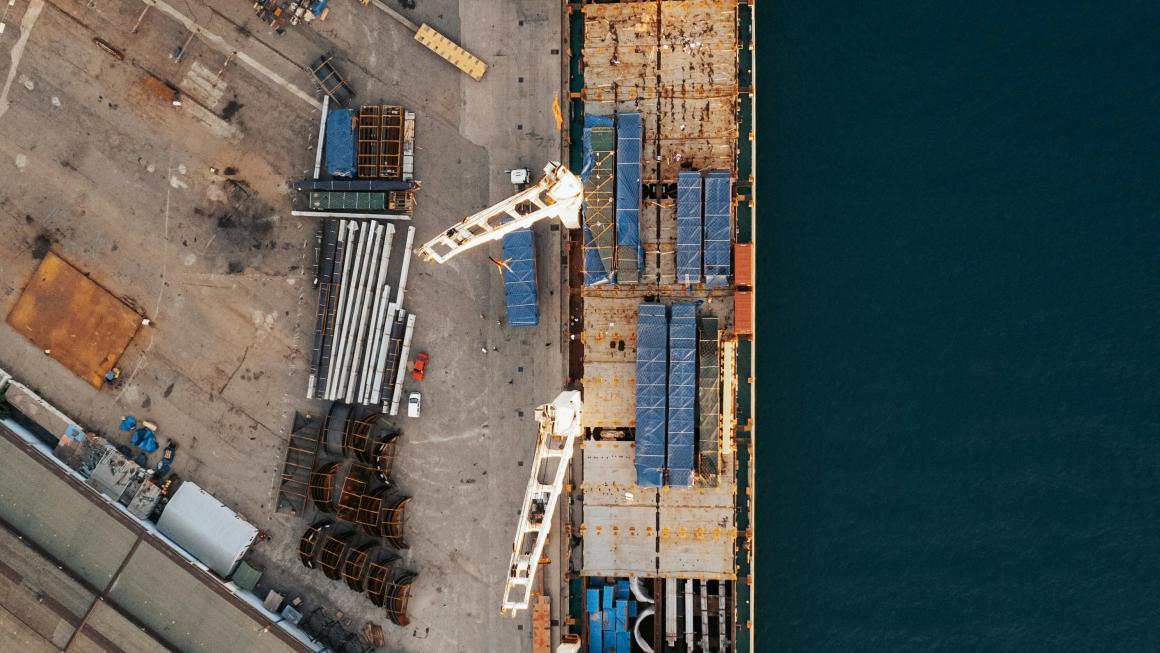 aerial view cargo ship