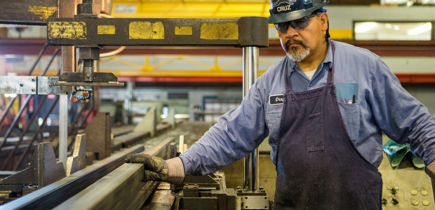 worker in hard hat at a steel plant